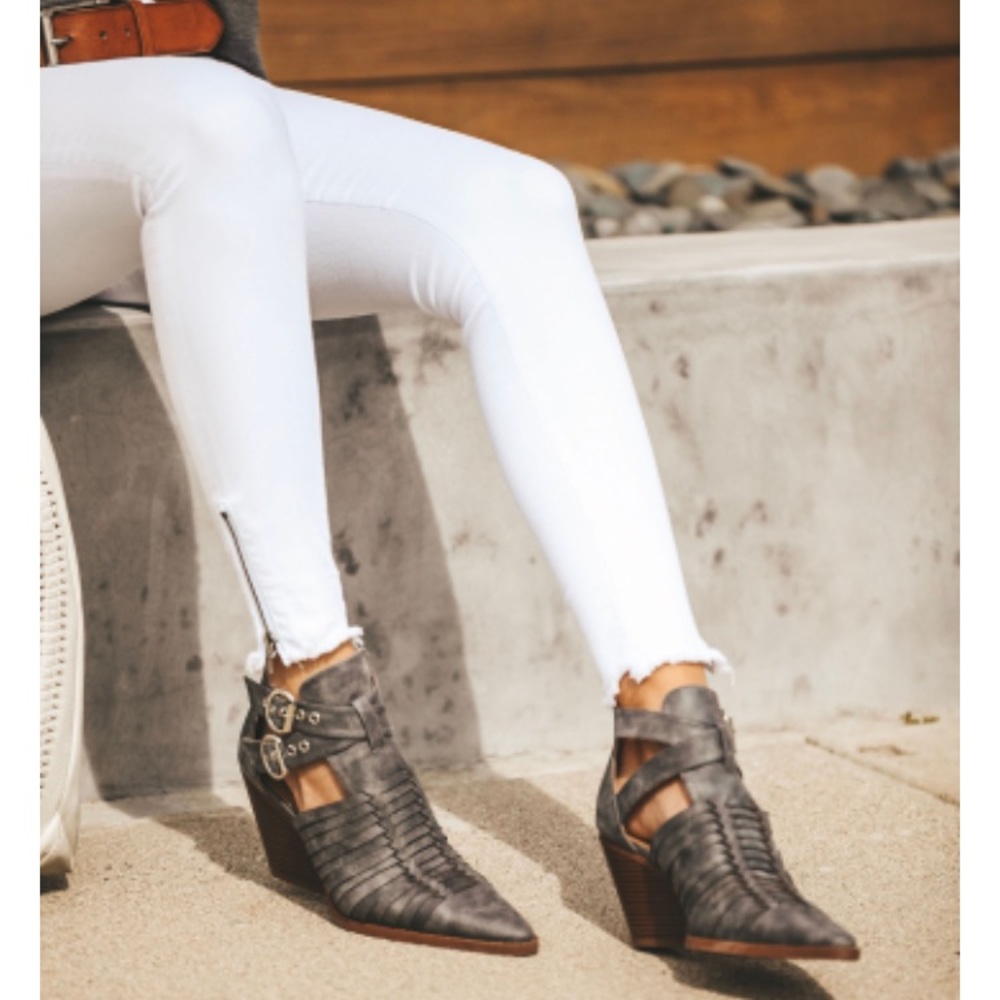 Slate Pointed Double Buckle Bootie